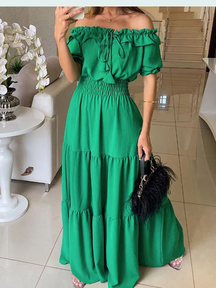 Vienspalvė vasarinė "Boho" stiliaus suknelė