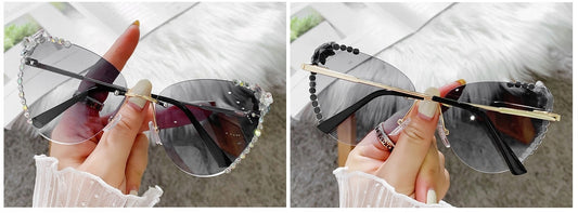 Moteriški akiniai nuo saulės dekoruoti kalnų krištolo akmenukais