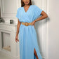 Ilga suknelė su dekoratyviniu diržu - Šviesiai mėlyna