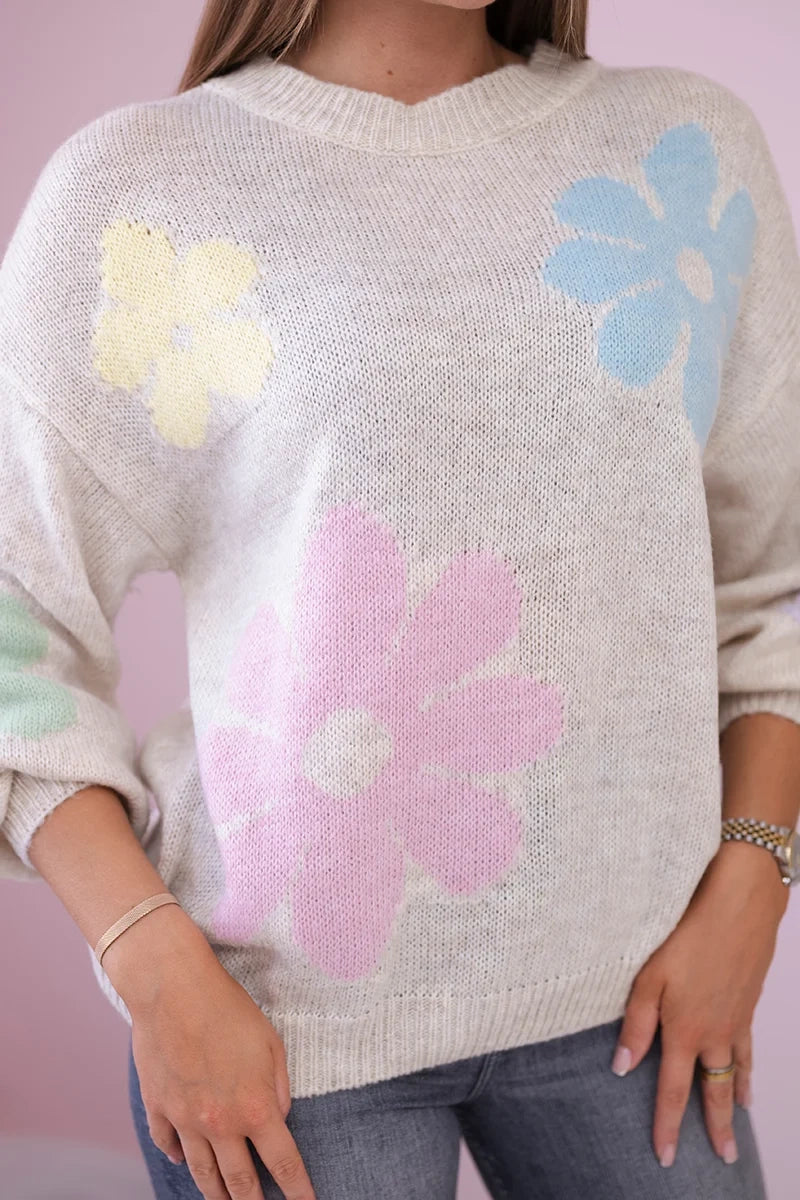Megztinis su gėlių mohera -  Smėlio spalva