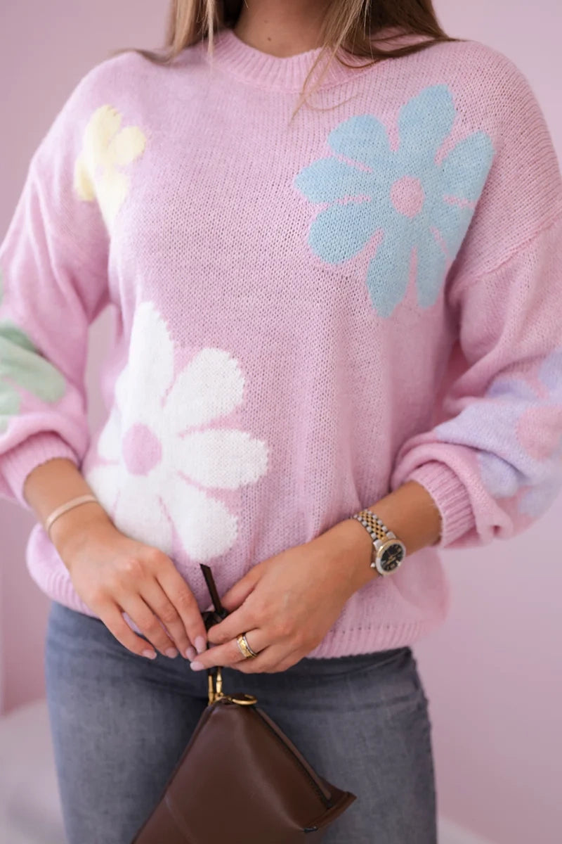 Megztinis su gėlių mohera  - Rožinis