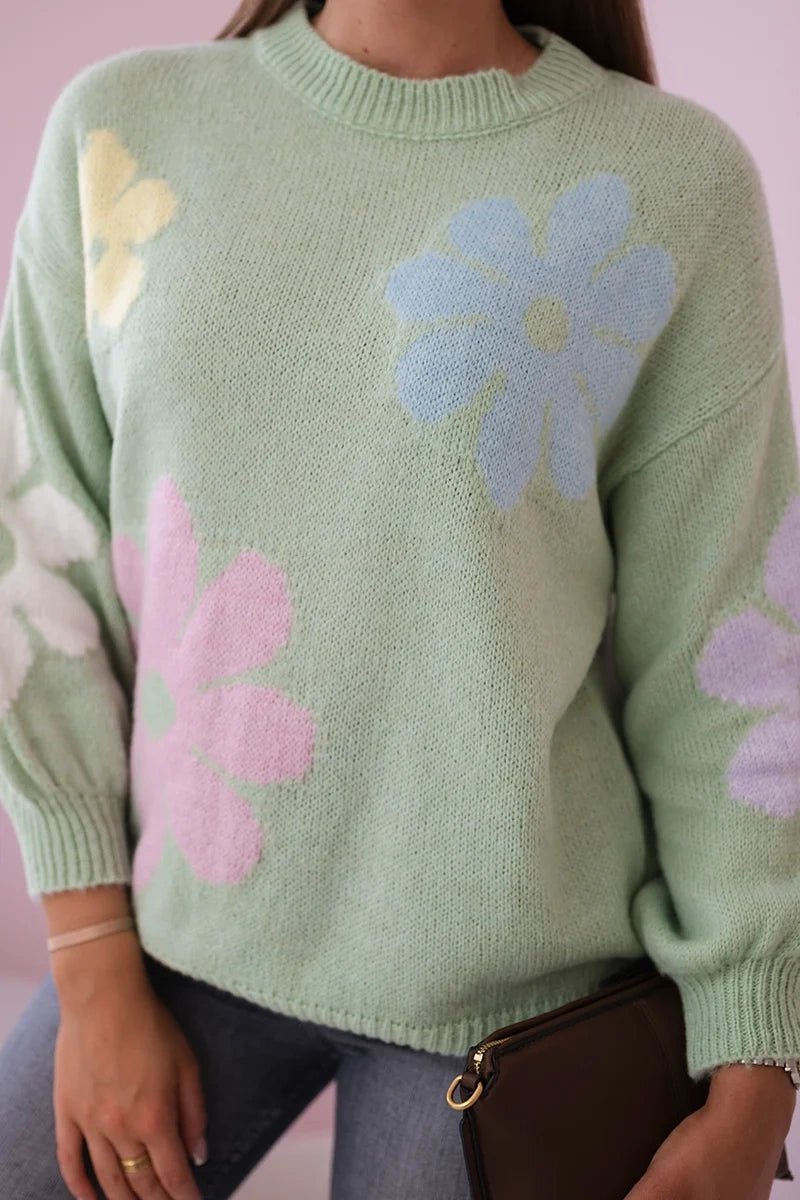 Megztinis su gėlių mohera - Tamsios mėtos