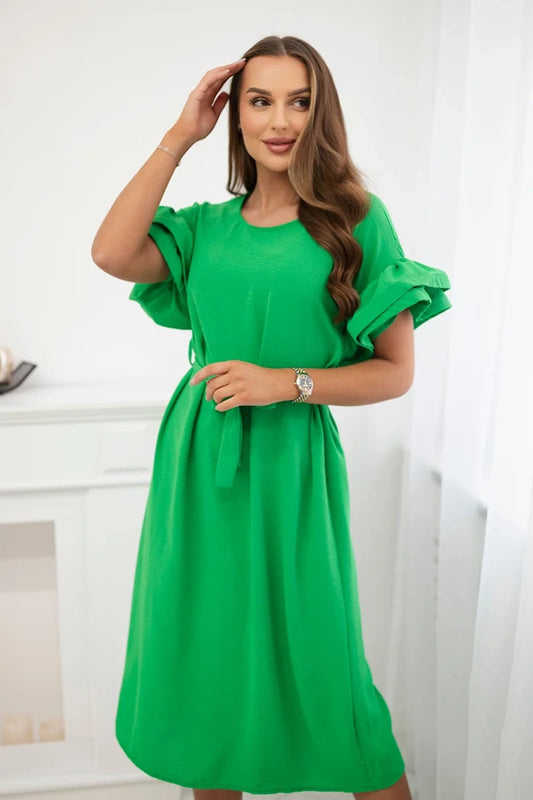Suknelė, surišta ties juosmeniu dekoratyvinėmis rankovėmis - Žalia