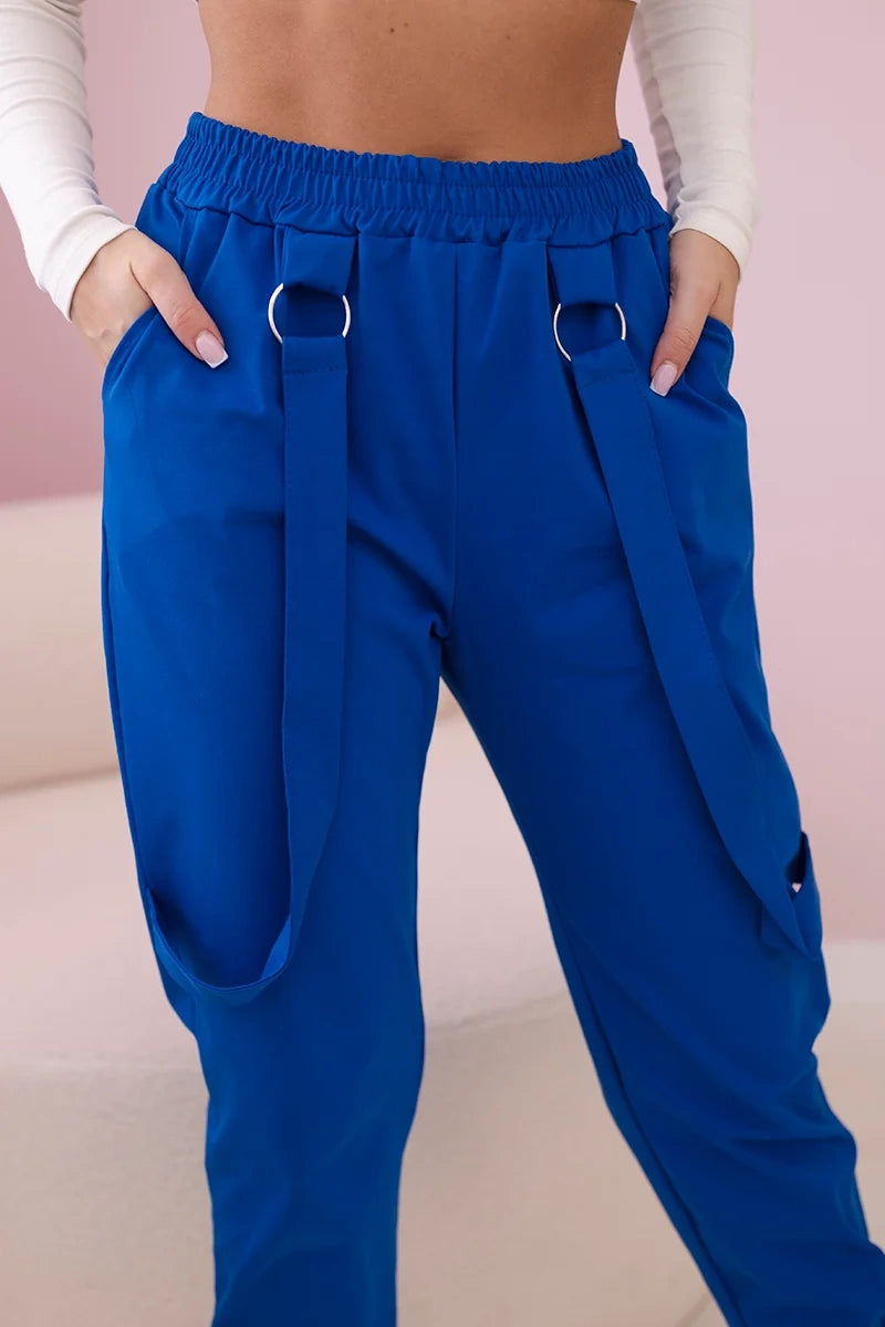Kelnės su dekoratyvinėmispetnešomis - Rugiagėlių mėlyna